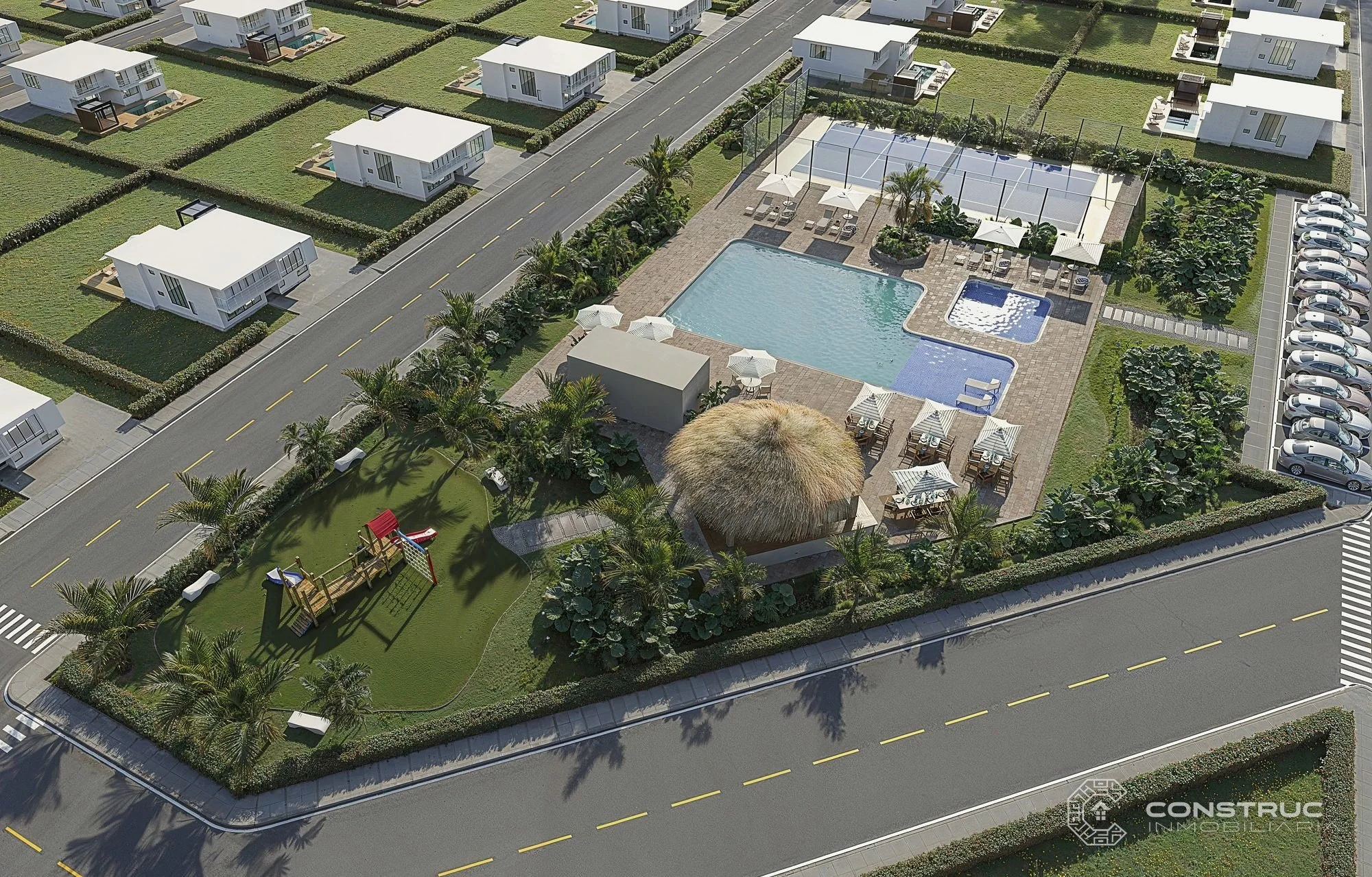 Proyección de las zonas comunes de Las Palmas, vista desde la esquina del condominio
